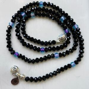 Artisan Made, Black Faceted Stone Necklace, 19", Minimalist, Magnetic Clasp